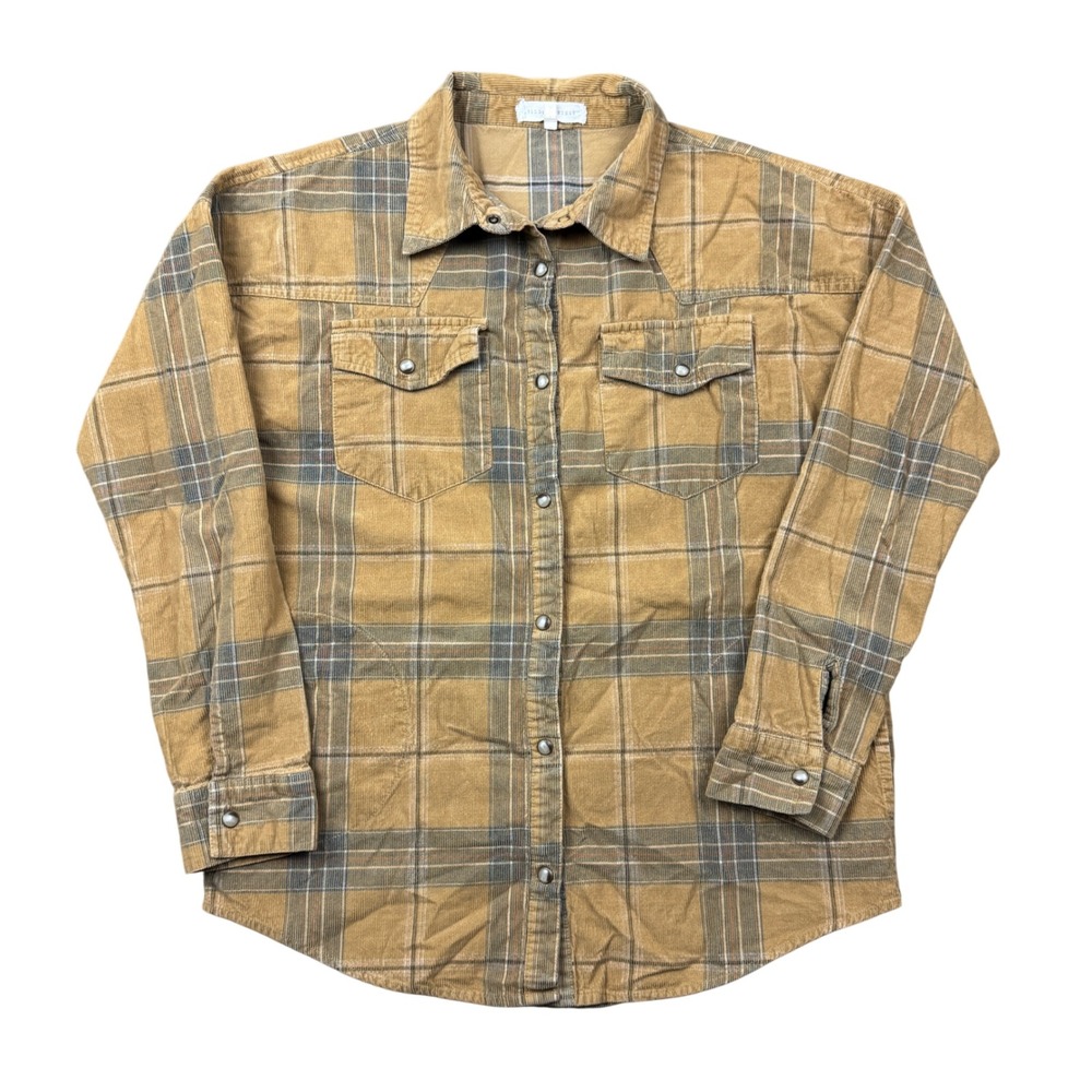 Gilded Intent Plaid Corduroy Pearl Snap Button Shirt Womens Small Boho Layering